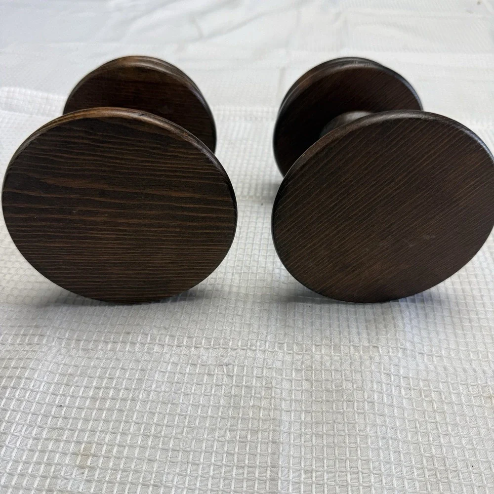 Set 2 Vintage Wooden Pedestal Taper Candlestick Holders 6